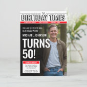 モダンカスタムフォト 50歳誕生日新聞表紙 招待状 (スタンド正面)