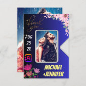 モダンカスタムフローラ写真QRコード結婚 サンキューカード (正面/裏面)