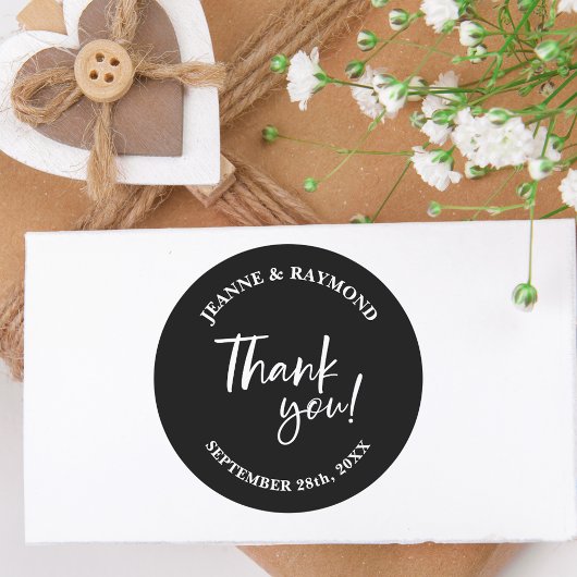 モダンカスタムブラックサンクススクリプトウェディングフェイバー ラウンドシール