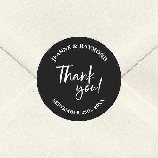 モダンカスタムブラックサンクススクリプトウェディングフェイバー ラウンドシール