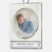 モダンカスタムベビー初めてのクリスマス写真 シルバープレートバナーオーナメント (左)