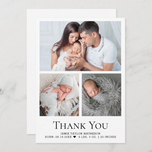 モダンカスタムベビー3写真誕生の詳細 サンキューカード (正面/裏面)