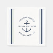 モダンカスタムボート名ウェルカムアボードいかり スタンダードカクテルナプキン (正面)