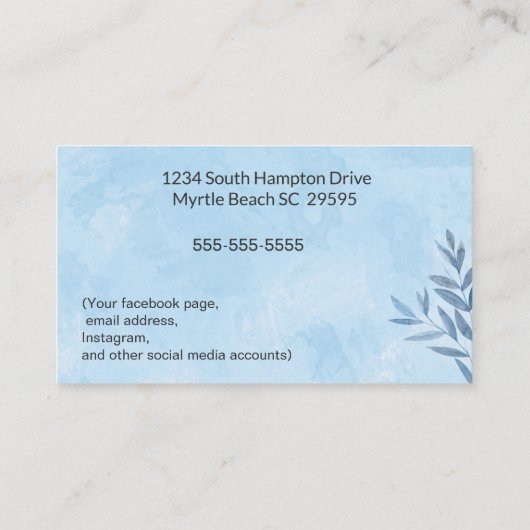 モダンカスタムメイクアップアーティストブルーウォーター色 名刺 (裏面)