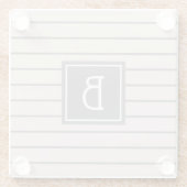 モダンカスタムモノグラムのピンク&グレーストライプズ ガラスコースター (裏面)