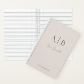 モダンカスタムモノグラムイニシャル名ライトベージュ ノートブック (内側)