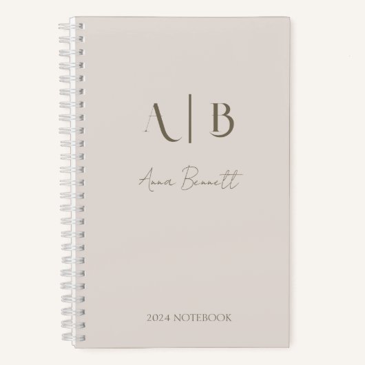 モダンカスタムモノグラムイニシャル名ライトベージュ ノートブック (正面)