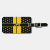 モダンカスタムモノグラム名ストライプの黄 ラゲッジタグ (正面横)