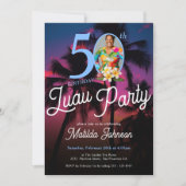 モダンカスタムルアウ（ハワイ式宴会）パーティー50誕生日 招待状 (正面)