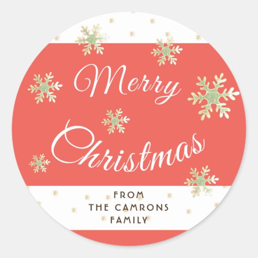 モダンカスタムレッドファミリーメリークリスマスホリデー ラウンドシール (正面)