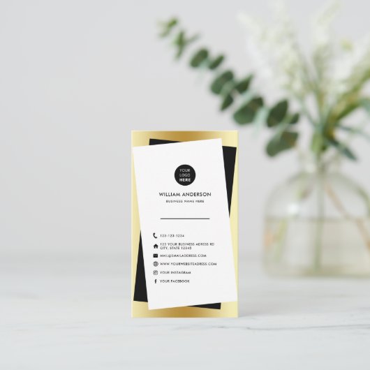 モダンカスタムロゴソーシャルメディアのアイコンユニーク金ゴールド 名刺 (スタンド正面)