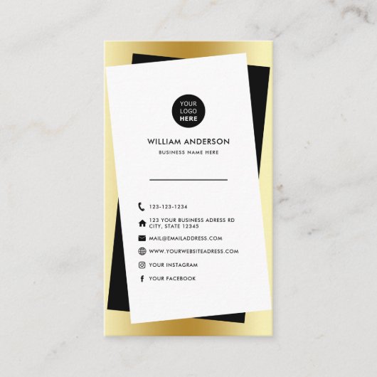 モダンカスタムロゴソーシャルメディアのアイコンユニーク金ゴールド 名刺 (正面)