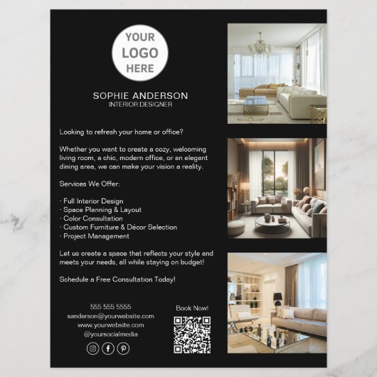 モダンカスタムロゴブラックプロフェッショナル チラシ (正面)