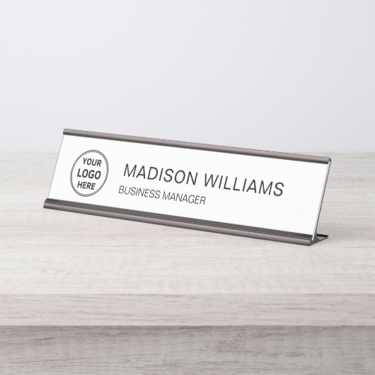 モダンカスタムロゴ企業の白 デスクネームプレート (正面)