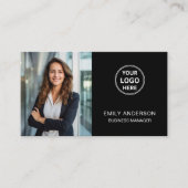 モダンカスタムロゴ写真QRブラック名刺 名刺 (正面)