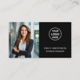 モダンカスタムロゴ写真QRブラック名刺 名刺