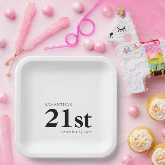 モダンカスタム任意の色21番目の名前の日付 ペーパープレート (パーティー)