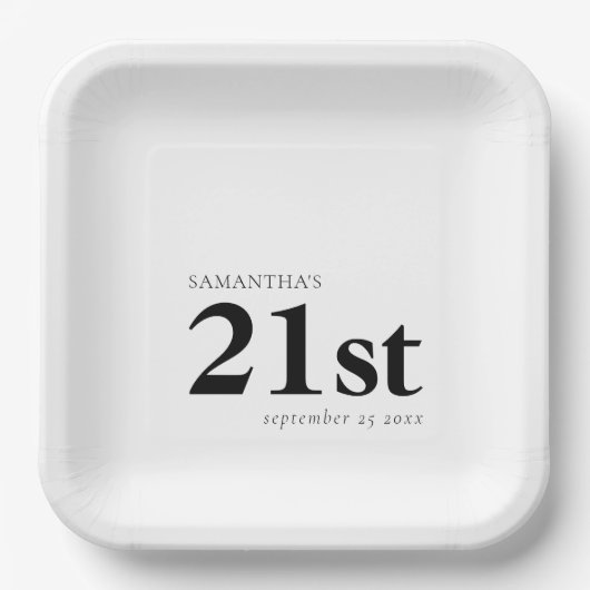 モダンカスタム任意の色21番目の名前の日付 ペーパープレート (正面)