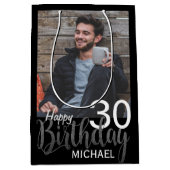 モダンカスタム写真と年齢誕生日 ミディアムペーパーバッグ (正面)