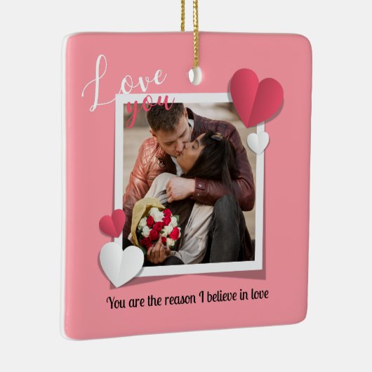 モダンカスタム写真と愛のメッセージ セラミックオーナメント (右)
