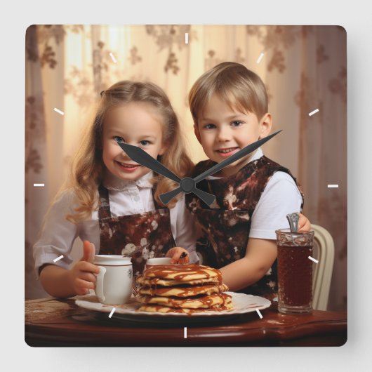 モダンカスタム写真パーソナライズされた壁 スクエア壁時計 (正面)