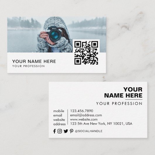 モダンカスタム写真家QRコード 名刺 (正面/裏面)