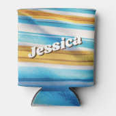 モダンカスタム名ファンブルーソフトイエロー 缶クーラー (正面)