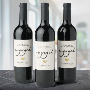 モダンカスタム婚約パーティ金ゴールドハート ワインラベル