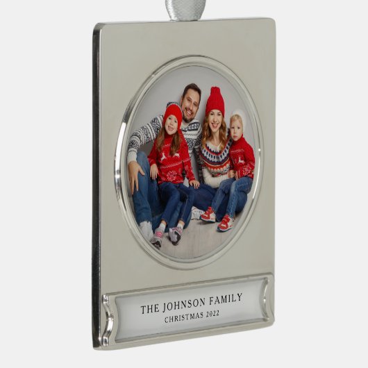 モダンカスタム家族の写真クリスマス シルバープレートバナーオーナメント (右)