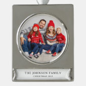 モダンカスタム家族の写真クリスマス シルバープレートバナーオーナメント (正面)