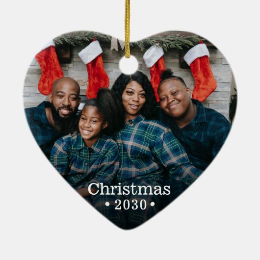 モダンカスタム家族の写真ハート セラミックオーナメント (裏面)