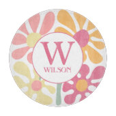 モダンカスタム家族の水彩花ピンク文字 カッティングボード (正面)