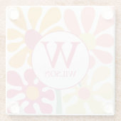 モダンカスタム家族の水彩花ピンク文字 ガラスコースター (裏面)