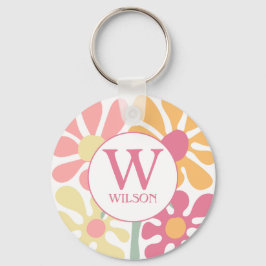 モダンカスタム家族の水彩花ピンク文字 キーホルダー