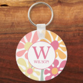 モダンカスタム家族の水彩花ピンク文字 キーホルダー (正面)