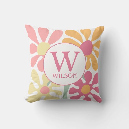 モダンカスタム家族の水彩花ピンク文字 クッション (正面)