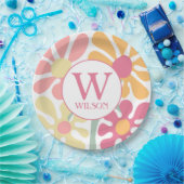 モダンカスタム家族の水彩花ピンク文字 ペーパープレート (パーティー)