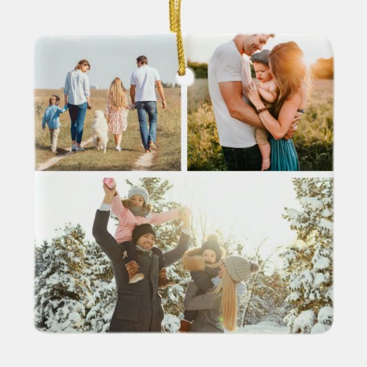 モダンカスタム引用文パーソナライズされた3 Photo Collage セラミックオーナメント (正面)