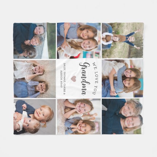 モダンカスタム文字おばあちゃん8 – フォトコラージュ フリースブランケット (正面(横))