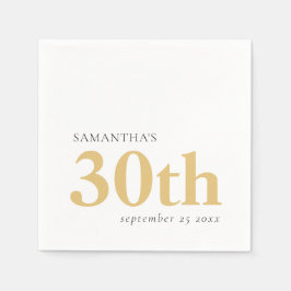 モダンカスタム文字ブラック金ゴールド30th名前日付 スタンダードカクテルナプキン