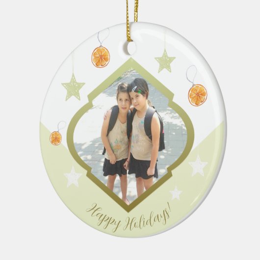 モダンカスタム星とオレンジ色の水彩写真 セラミックオーナメント (左)