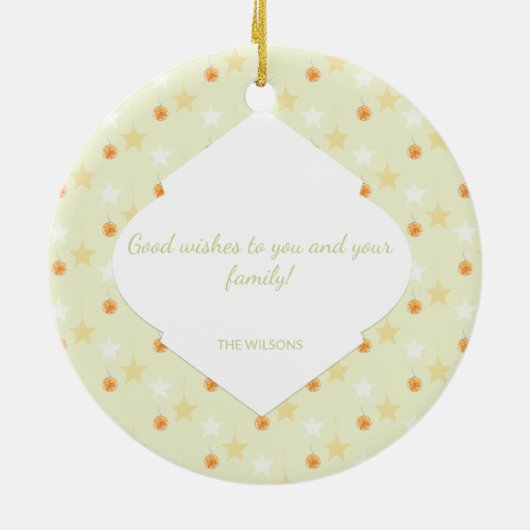 モダンカスタム星とオレンジ色の水彩写真 セラミックオーナメント (裏面)