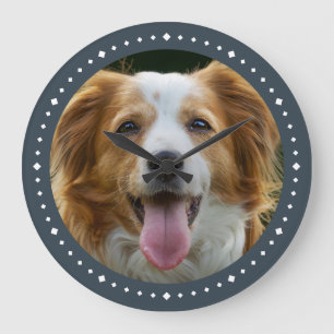 モダンカスタム犬フォトダークグレー ラージ壁時計