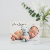 モダンカスタム生まれたばかりのベビー写真ハートスクリプト サンキューカード (スタンド正面)