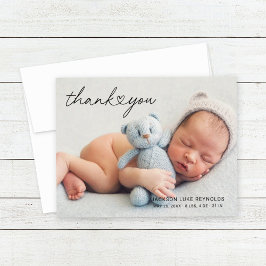 モダンカスタム生まれたばかりのベビー写真ハートスクリプト サンキューカード