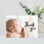 モダンカスタム男の赤ちゃんフォト金ゴールドクロス サンキューカード (スタンド正面)