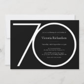 モダンカスタム白黒ミニマル70誕生日 招待状 (正面)