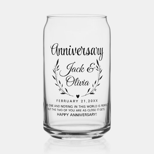 モダンカスタム記念日カップル名Date Black ガラス缶 (正面)