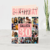 モダンカスタム赤面ピンク12フォト誕生日 カード (正面)