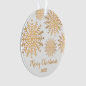 モダンカスタム金ゴールドスノーフレークメリークリスマス オーナメント (正面)